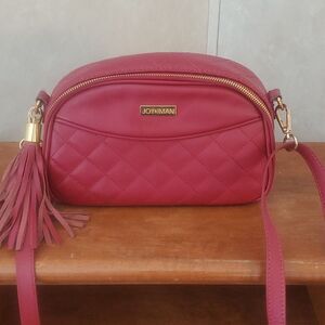 Joy Iman Red Quilted Crossbody Bag Tassel Multiple Compartments